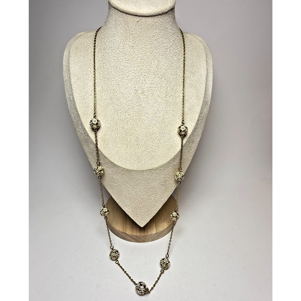 Nolan Miller Runaround Glamour Silver Tone Pave Crystal Spheres Beaded Necklace - Picture 5 of 5